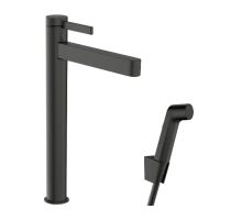 Hansgrohe Finoris Umyvadlová baterie s výpustí Push-Open a bidetovou sprškou, EcoSmart, kartáčovaný černý chrom Hansgrohe Finoris Umyvadlová baterie s výpustí Push-Open a bidetovou sprškou, EcoSmart, kartáčovaný černý chrom