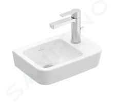 Villeroy & Boch O.novo Umývátko Compact 36x25 cm, bez přepadu, 1 otvor pro baterii vpravo, CeramicPlus, alpská bílá Villeroy & Boch O.novo Umývátko Compact 36x25 cm, bez přepadu, 1 otvor pro baterii vpravo, CeramicPlus, alpská bílá