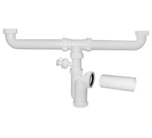 Dřezový sifon s odbočkou 6/4", pro dvojdřez, pračková odbočka, DN50, bílá