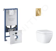 Grohe Rapid SLX Set předstěnové instalace, klozetu, sedátka SoftClose a tlačítka Arena Cosmopolitan S, Triple Vortex, kartáčovaný Cool Sunrise